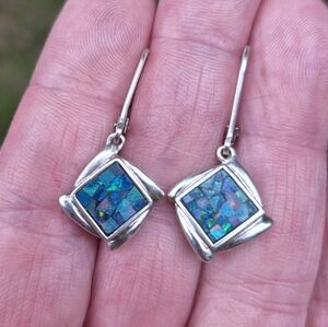 Michelle Albala Sterling Silver Mosaic Australian Lever Back Earrings
